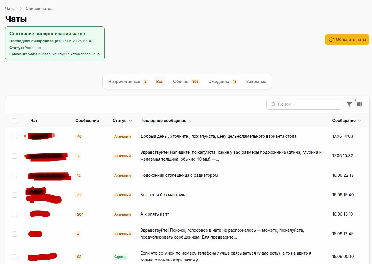 Управление чатами как лидами в CRM